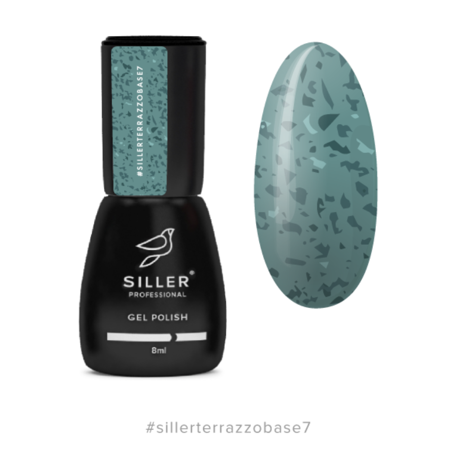 Уцінка! Siller Terrazzo Base №7 - камуфлююча база для нігтів (бірюзова з білою поталлю), 8 мл, фото 1