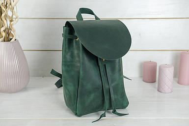 Жіночий шкіряний рюкзак на затяжках, натуральна Вінтажна шкіра колір Зелений