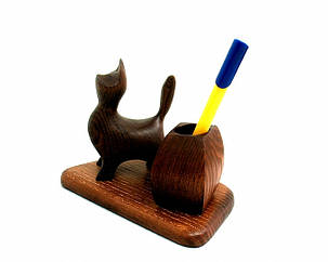 Підставка для ручок із дерева зі статуеткою Кіт, фото 2