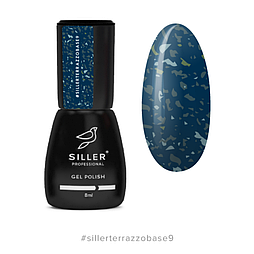 Уцінка! Siller Terrazzo Base №9 - камуфлююча база для нігтів (бірюзово-синя з салатовою поталлю), 8 мл