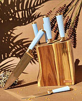 Набор ножей Edenberg из нержавеющей стали 7 предметов с деревянной подставкой Голубой (EB-11029)