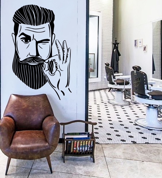 Інтер'єрна вінілова наклейка на стіну Містер Бородач (бородатий чоловік, чоловіче стриження, барбершоп)