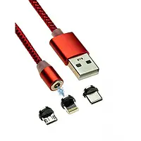 Кабель Type-C/Lightning/microUSB магнитный USB для зарядки телефона 3в1 1 м 2,4A Красный