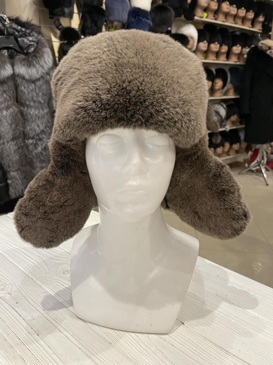 Шапка вушанка з хутра кролика рекса, фото 1