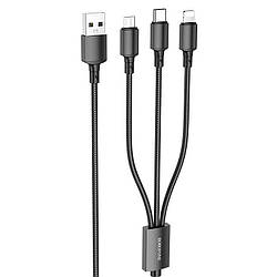 Кабель 3в1 MicroUSB (Android) + Type-C (Android) + Lightning (iPhone) 3in1 BOROFONE BX72 |1m, 2A| Чорний