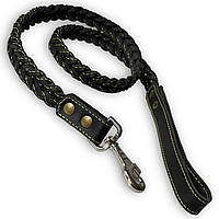 Кожаный поводок для собаки. Поводок кожаный плетеный Коса для собак Черный, 25 мм