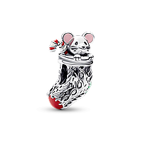 Серебряный шарм Pandora "Праздничная мышка в носке" 792366C01