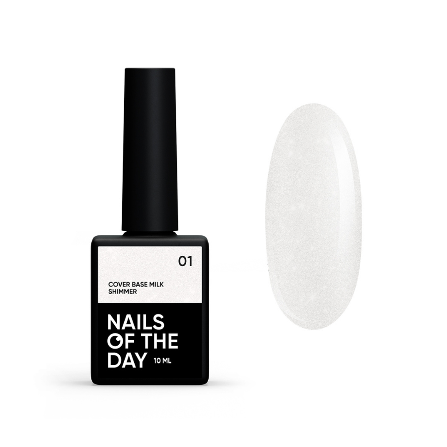 Камуфлююча база NAILSOFTHEDAY Cover base milk shimmer 01 – молочна з золотистим шиммером, 10 мл, фото 1