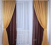Комплект декоративных портьер из шифона с подхватами, цвет коричневый с янтарным 005дк