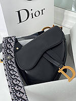 Шкіряна чорна жіноча сумка Christian Dior saddle крістіан діор седло