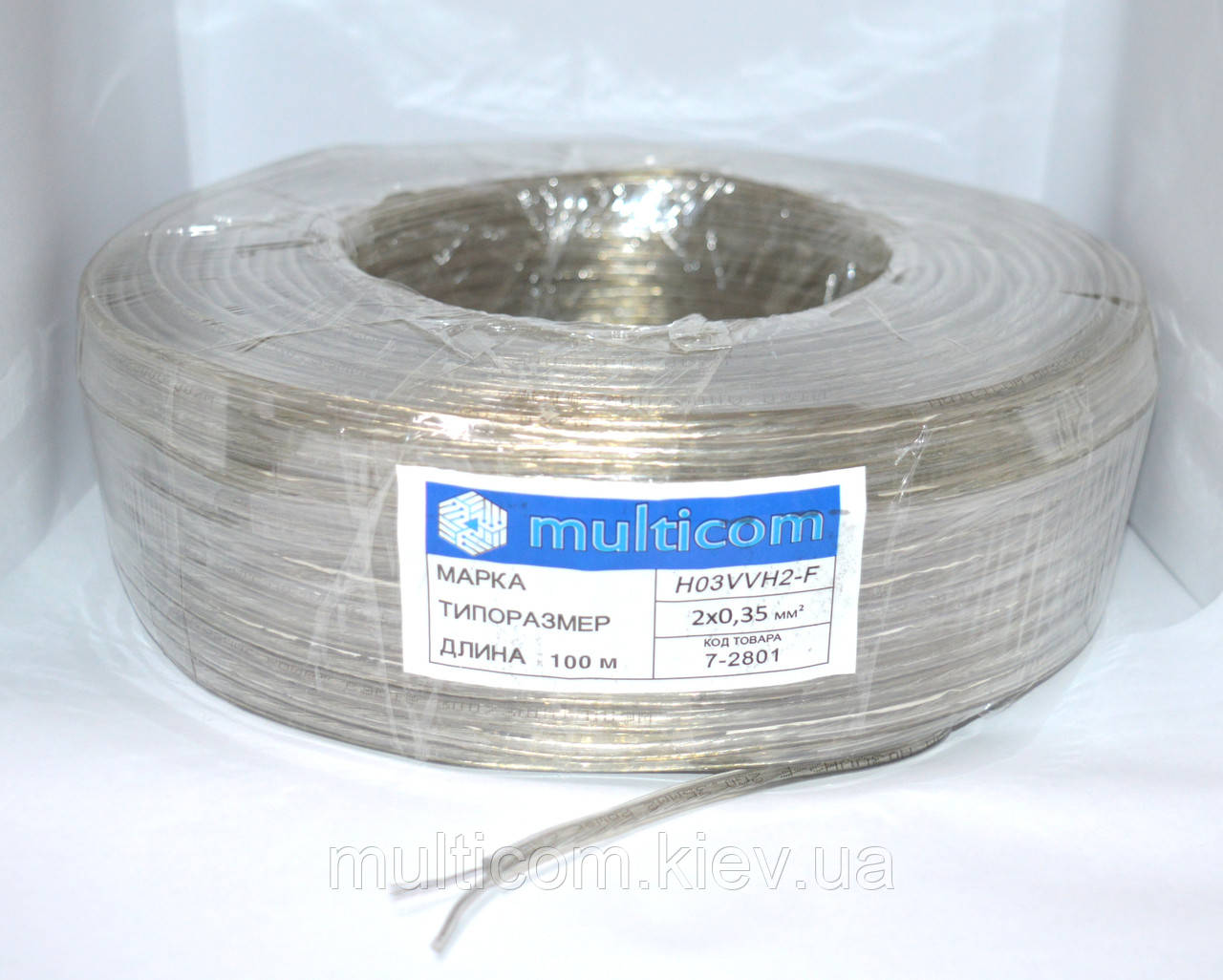 07-09-061. Кабель живлення 2 жили 2х0,35мм², Tin CCA, плоский, прозорий, 100м, фото 1