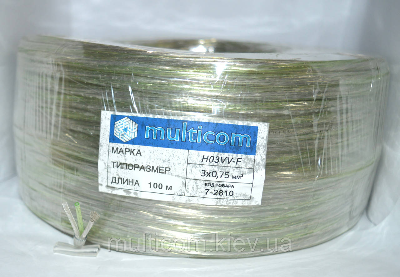 07-09-073. Кабель живлення 3 жили 3х0,75мм², Tin CCA, круглий, прозорий, 100м, фото 1