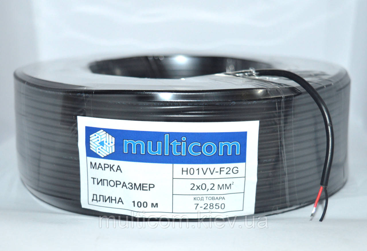 07-09-081. Кабель живлення в подвійній ізоляції 2х0,20мм², круглий, чорний, 100м, фото 1
