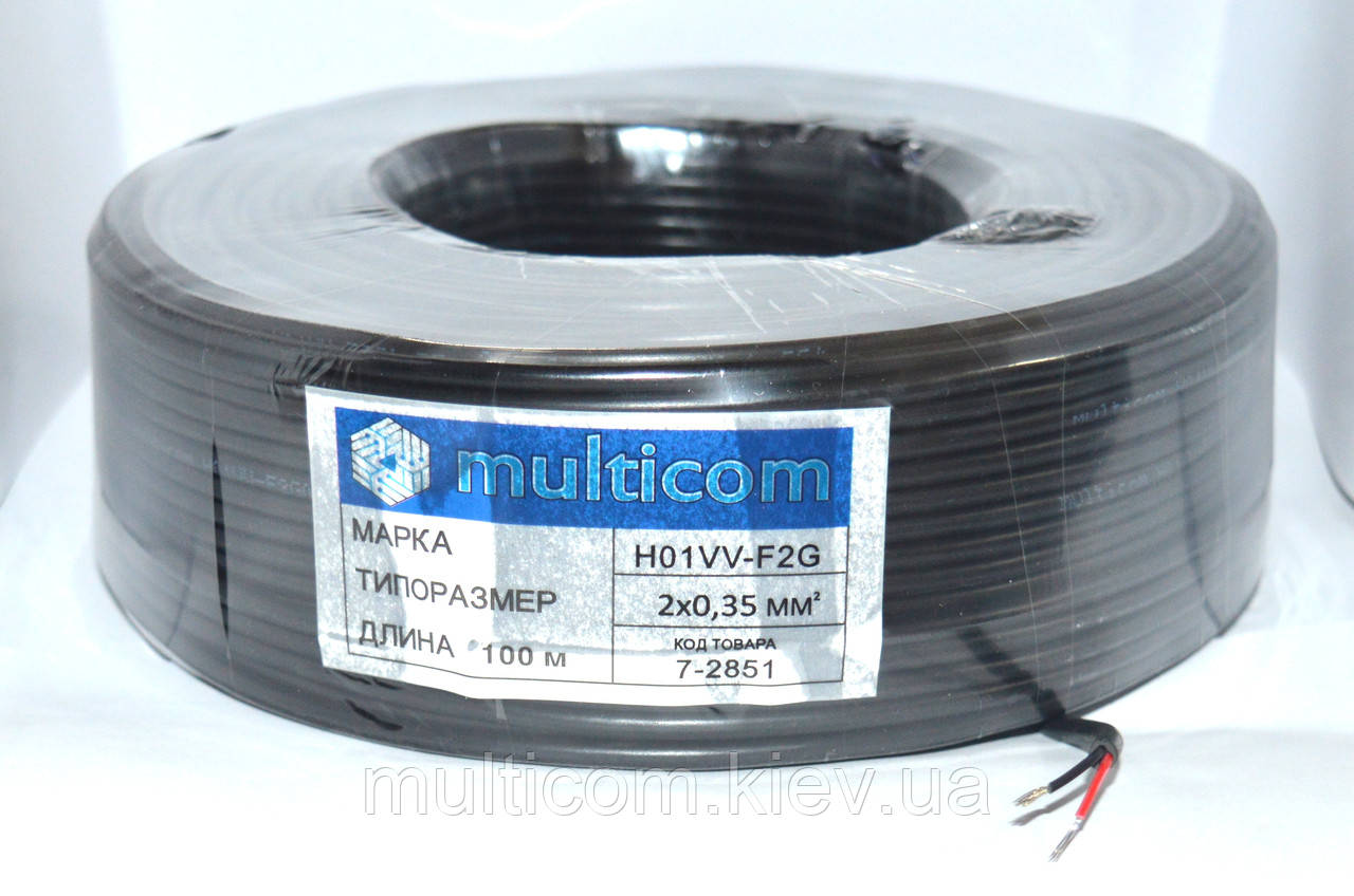 07-09-082. Кабель живлення в подвійній ізоляції 2х0,35мм², круглий, чорний, 100м, фото 1