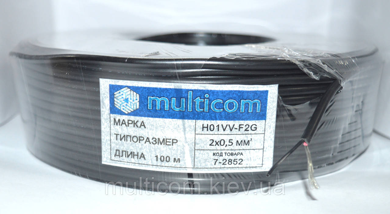 07-09-083. Кабель живлення в подвійній ізоляції 2х0,5мм², круглий, чорний, 100м, фото 1