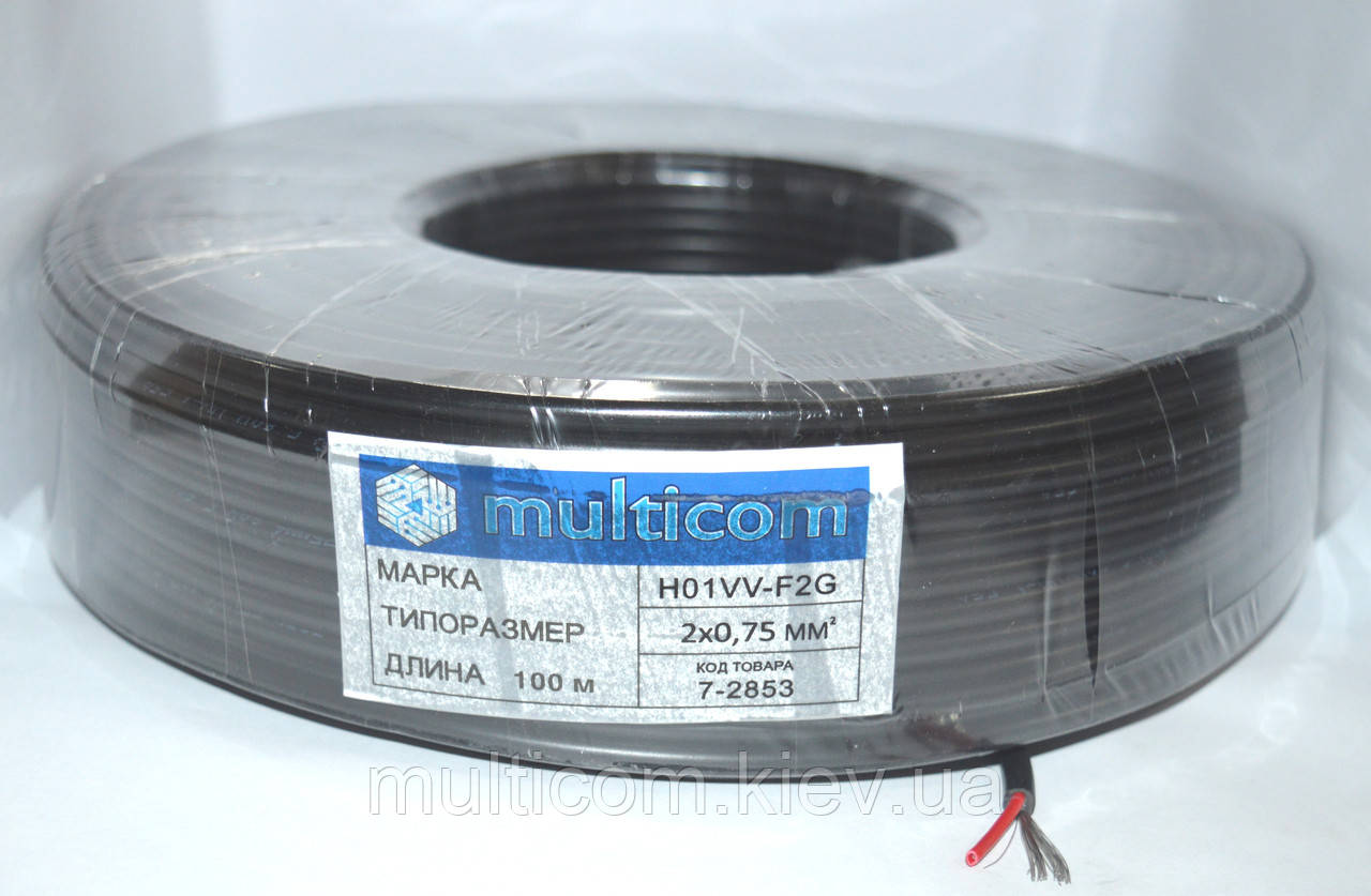 07-09-084. Кабель живлення в подвійній ізоляції 2х0,75мм², круглий, чорний, 100м, фото 1