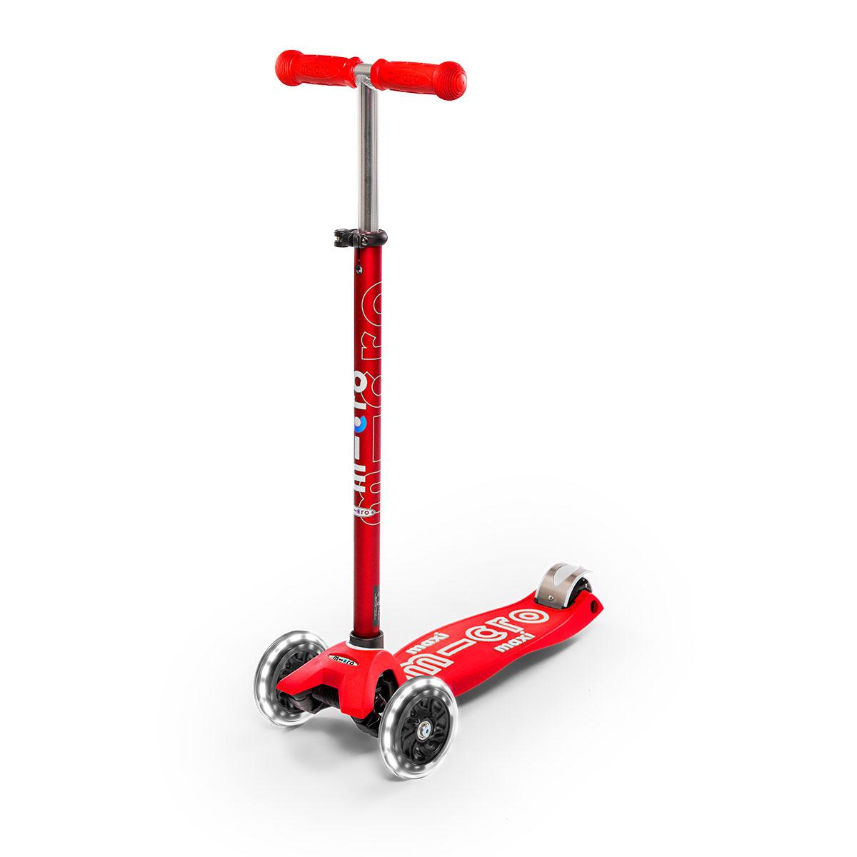 Дитячий триколісний самокат (до 50 кг) Maxi Deluxe LED Micro MMD068 червоний