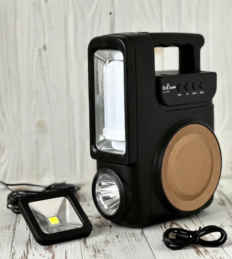 Ліхтар — Power Bank, радіо-блютуз із сонячною панеллю 4000mAh + 1 лампочка CL-830 / Потужний ліхтарик аварійний, фото 1