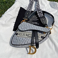 Сіра жіноча сумка Christian Dior Saddle Кристиан Диор