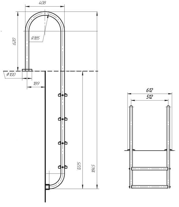 Габаритный размеры Laris Chamboard 4 ступени