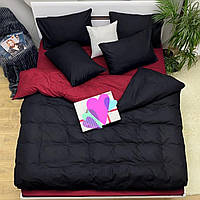 Двуспальный однотонный комплект постельного белья Черный красный бязь голд люкс "Виталина"