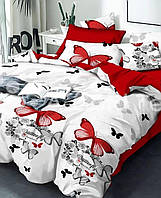 Полуторный комплект постельного белья Бабочки однотонный красный бязь голд люкс Виталина 150х220