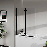 Шторка для ванны стеклянная AVKO Glass RDW02-J2 Black на 2 секции 140 х 100 см