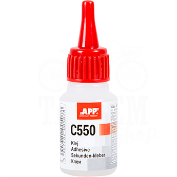 Клей ціаново-акриловий для склеювання гуми та пластмаси APP C550, 20 мл
