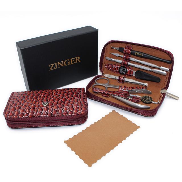 Набір для манікюру Zinger 7 інструментів на блискавці для чоловіків шкіряний футляр коричневого кольору
