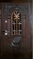 Входная дверь наружная Рим-3 ковка №12 стеклопакет полимер орех темный 960 дуб темный пвх-02 Бастион-БЦ