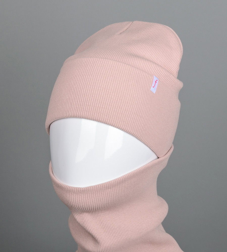 Трикотажний комплект Рубчик Шапка + Баф FERO (20222), Пудра, фото 1