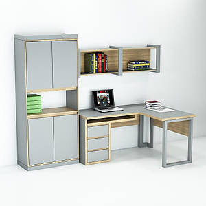 Комплект офісних меблів лофт Білайн-3 (2200x1200x1960) Сірий/Дуб Сонома Гамма стиль