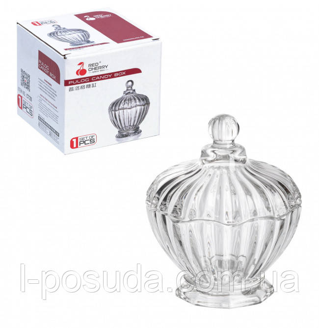 Скляна цукорниця-цукерниця з кришкою 100 мм, фото 1