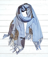 Кашеміровий шарф Листя 180*60 см блакитний