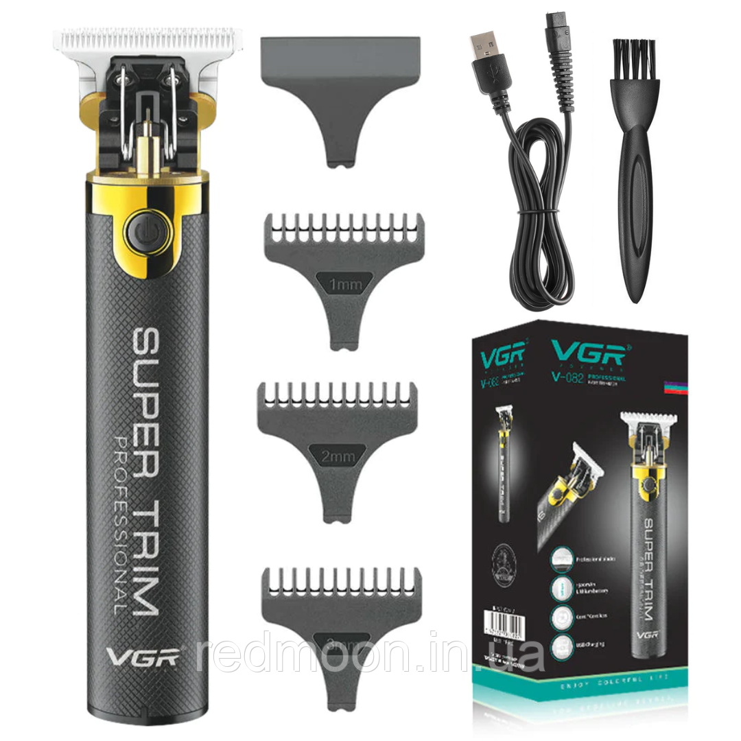 Акумуляторна машинка для стрижки волосся з USB-зарядкою, VGR V-082 / Бездротовий триммер для вусів та бороди