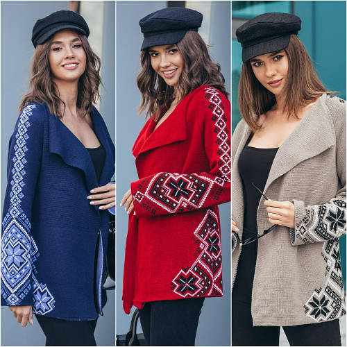 Красивый короткий женский кардиган в этно стиле с поясом "Кристина ...