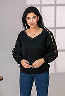 Стильна жіноча кофта з мереживом на рукавах із ангори батал "Joyce" Оригінальна ошатна жіноча кофта