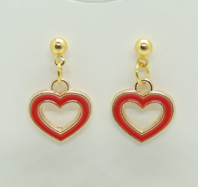 Сережки Liresmina Jewelry сережки-гвоздики цвяшки (пусети) Серце червоне ємаль 2.5 см золотисті