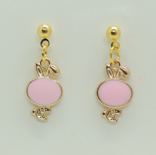 Сережки Liresmina Jewelry сережки-гвоздики цвяшки (пусети) Рожеві зайчики емаль 3 см золотисті