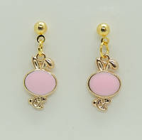 Серьги Liresmina Jewelry серьги-гвоздики (пусеты) Розовые зайки эмаль 3 см золотистые