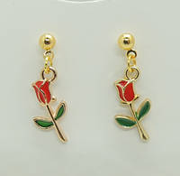 Серьги Liresmina Jewelry серьги-гвоздики (пусеты) Красные Розы эмаль 2.5 см золотистые