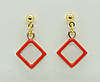 Сережки Liresmina Jewelry сережки-гвоздики (пусети) Червоні ромбики емаль 2.3 см золотисті, фото 2