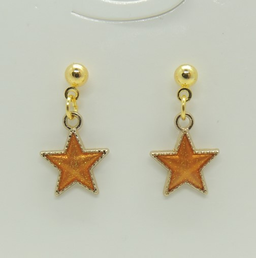 Сережки Liresmina Jewelry сережки-гвоздики (пусети) Помаранчеві зірки емаль 2.1 см золотисті