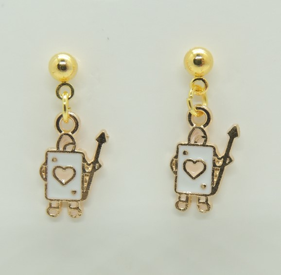 Сережки Liresmina Jewelry сережки-гвоздики (пусети) Карти гральні стражники Сонечки емаль 2.0 см золотисті