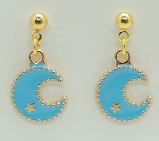 Сережки Liresmina Jewelry сережки-гвоздики (пусети) Алмазний місяць із зіркою емаль 2.5 см золотисті