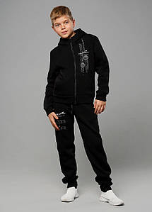 Костюм спортивний для хлопчиків підлітків дитячий теплий тринитка на флісі Eugene Чорний Tiaren