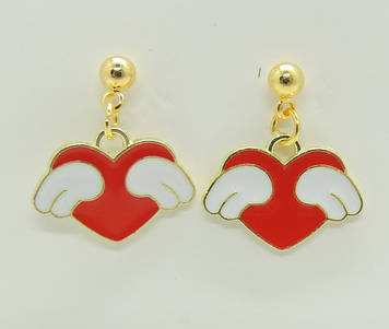 Сережки Liresmina Jewelry сережки-гвоздики (пусети) Сердечка з крильцями 2.0 см золотисті
