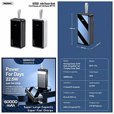 Power Bank REMAX RPP-173 Hunergy Series 60000 mAh Fast Charging QC 22.5W + PD 18W з LED ліхтарем білий, фото 3
