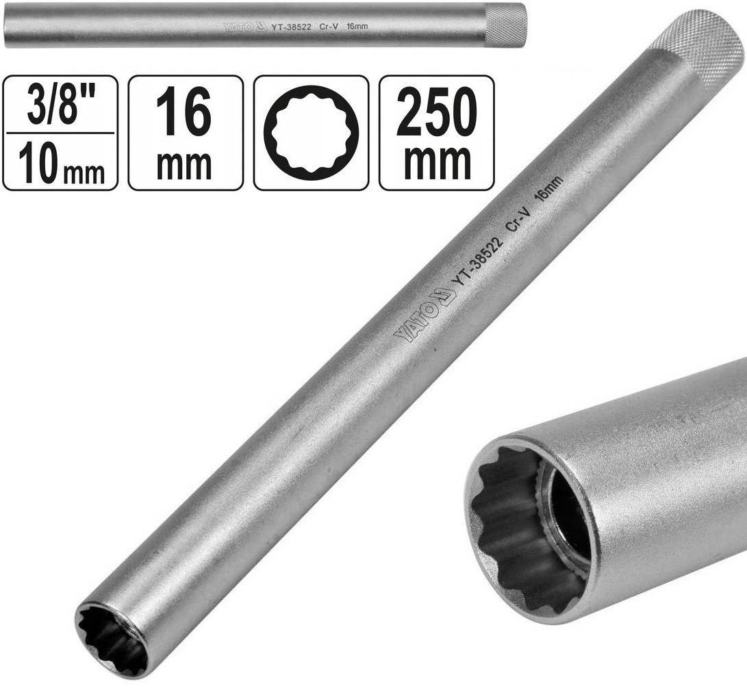 Ключ для свічок ЯТО: квадрат-3/8 ", 16 мм, L = 250 мм, Cr-V, фото 1