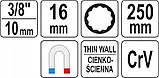 Ключ для свічок ЯТО: квадрат-3/8 ", 16 мм, L = 250 мм, Cr-V, фото 6